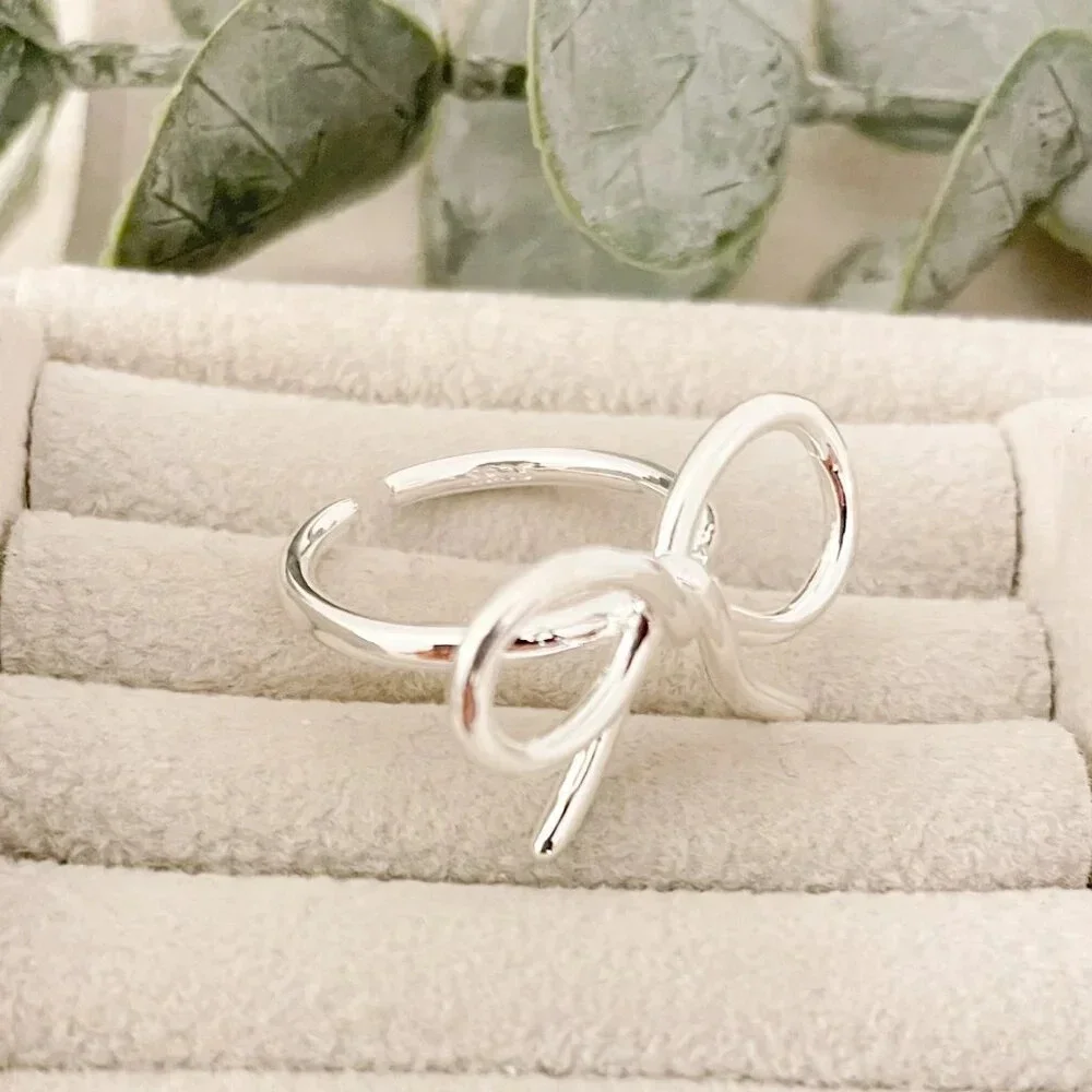 925 Sterling Silver Large Bow Ring Silver Statement Ring Ribbon Ring Bow Ring